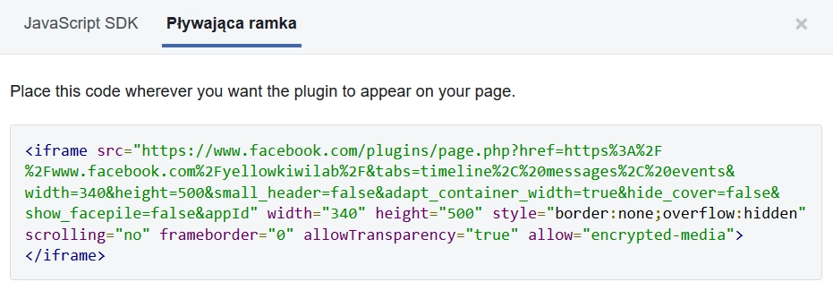 facebook page widget code html