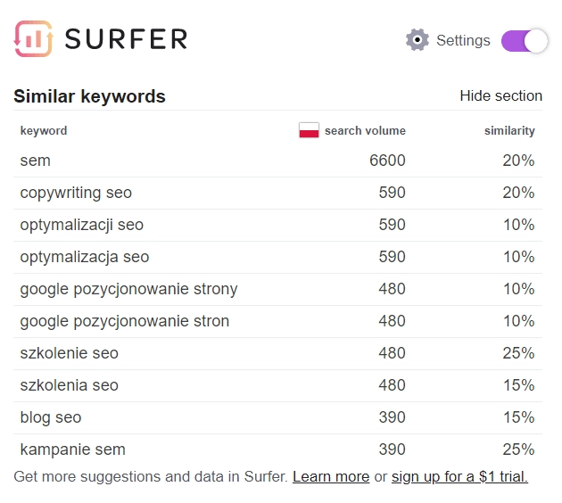 keyword surfer seo narzędzie
