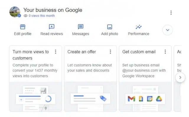 google profil firmy rozwijane menu